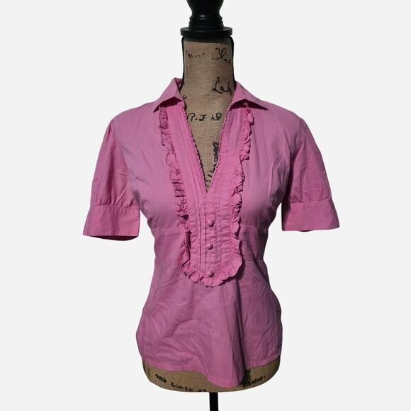 andrew & co Tops - Vintage Andrew & Co Pink Ruffle Tie-Back Blouse Y2K Puff Sleeve Top M